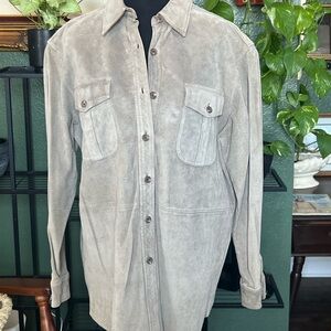 Lauren Ralph Lauren Gray  leather Button Down Shirt